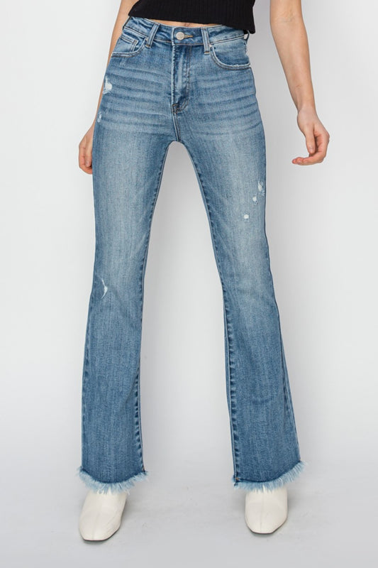 RISEN High Rise Frayed Hem Bootcut Jeans